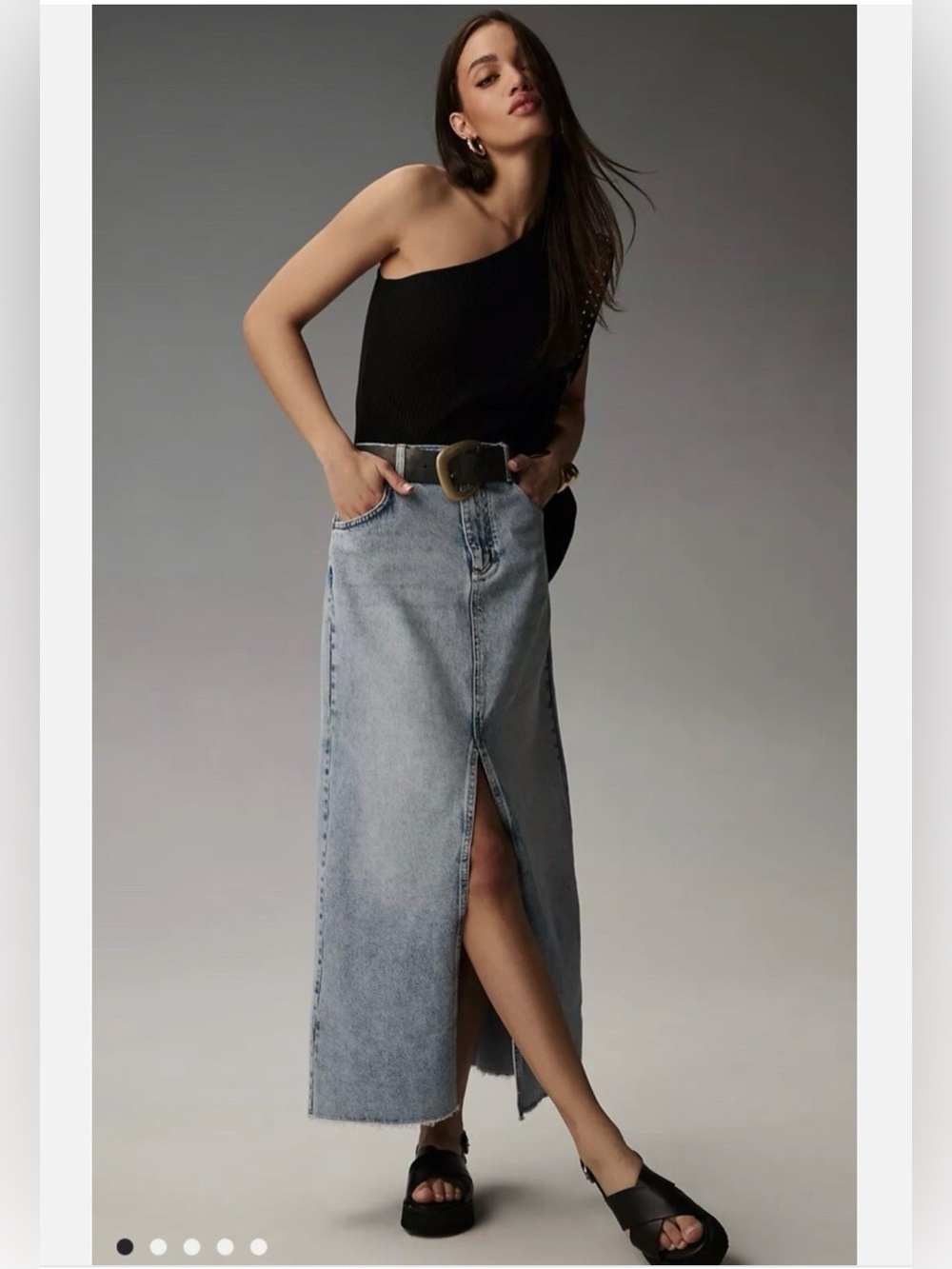 Anthropologie Pilcro Madi Front Slit Denim Maxi Skirt High-Rise Light Wash